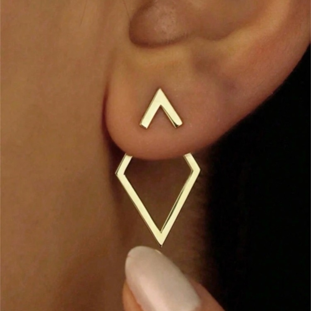 Metallic Geometric Diamond Shaped Arrow Dangle Earrings Triangle Women Gold